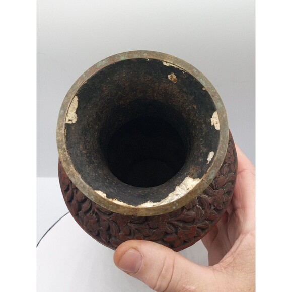 Chinese Cinnabar Vase Carved Super Rare Piece Original Antique 8 1/2" Tall - Picture 5 of 16